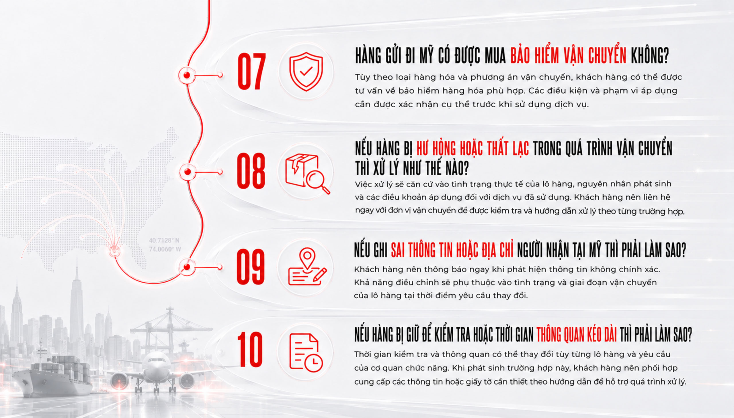FAQ: bảo hiểm vận chuyển, hư hỏng thất lạc, sai thông tin, thông quan kéo dài